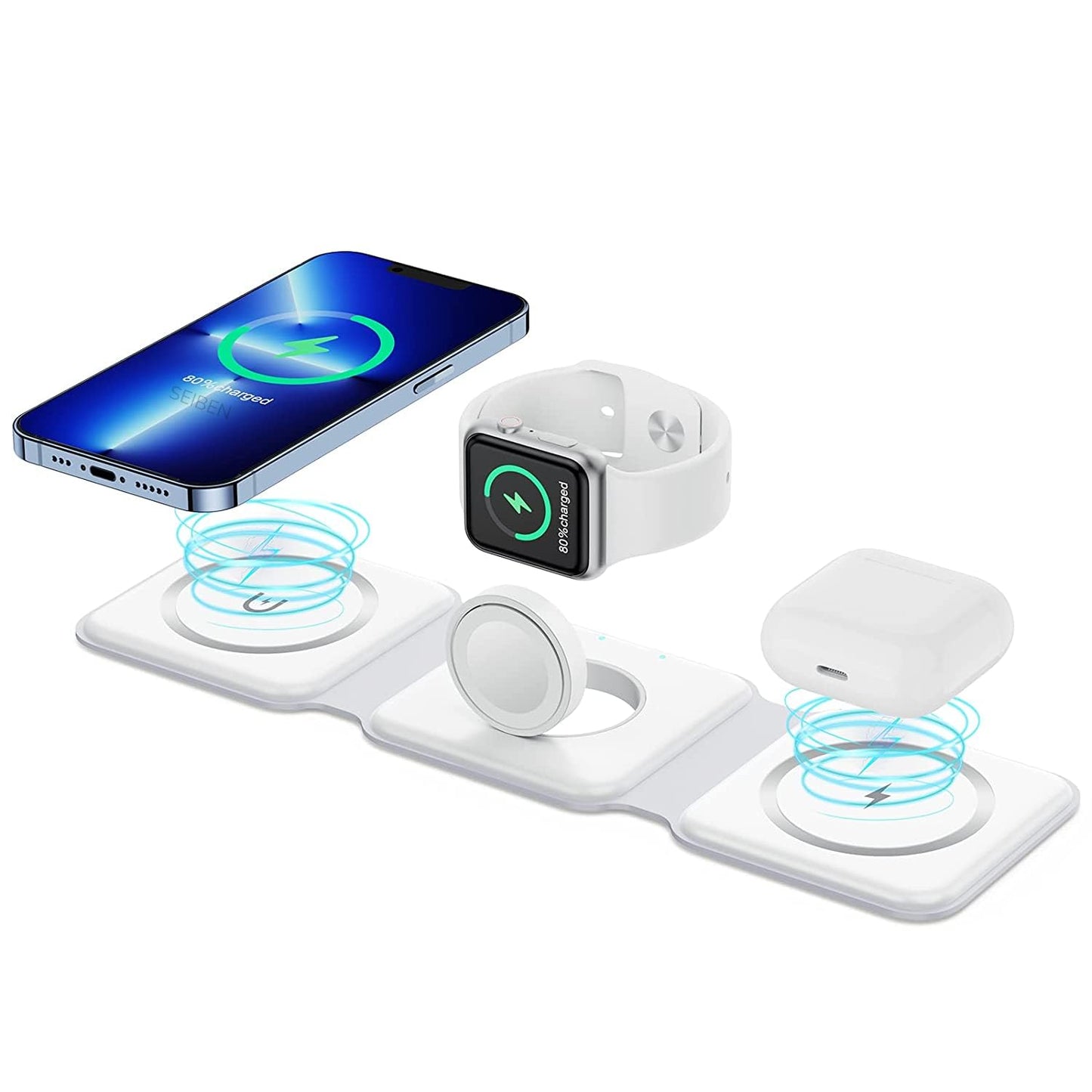 3-in-1 Magnetic Wireless Charger – Compatible with iPhone, AirPods & Apple Watch