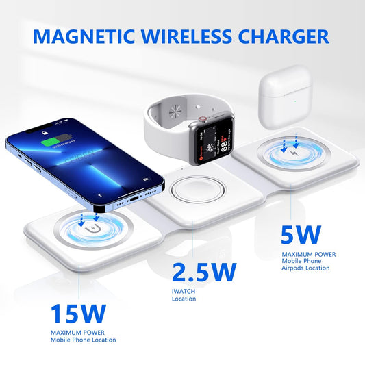 3-in-1 Magnetic Wireless Charger – Compatible with iPhone, AirPods & Apple Watch
